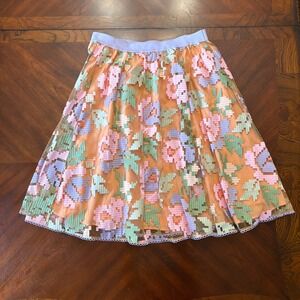 Maeve Anthropologie Pixilated Skirt Large Embroidered Tulle Floral Fairycore